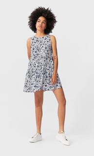 Stradivarius Мини-Платье С Цветочным Принтом Женская Коллекция Синий M