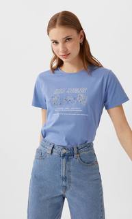 Stradivarius Футболка «Знаки Зодиака» С Декоративными Деталями Женская Коллекция Небесно-Голубой Xl