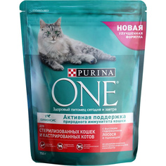 Сухой корм для кошек Purina One, для стерилизованных, лосось и пшеница, 0,75кг