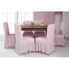 Чехлы на стулья с оборкой Venera "Chair cover", цвет: светло-розовый, комплект 6 шт