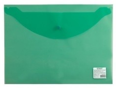 Папка-конверт с кнопкой эконом, А4, прозрачная, зеленая Brauberg