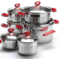 Набор посуды для приготовления MAYER & BOCH, 12 предметов, стальной/красный Mayer&Boch