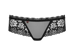 Кружевные трусики-шорты с цветочным рисунком черный S/M Obsessive