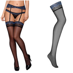 Чулки под пояс с контрастным узором в виде волн Obsessive