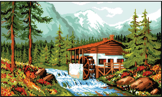 Набор для вышивания Rogoblen гобелена `Водяная мельница` (15 х 25 см)