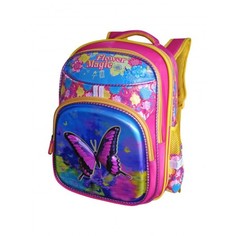 Ранец школьный для девочки N1102 3D-бабочка розовый с желтым и голубым No Brand