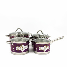 Набор кастрюль 18см, 20см, 24см и соусник 16см с крышками Pomi dOro P-640551 Fiore violet