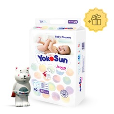 Подгузники YokoSun на липучках М 5-10 кг 62 шт Игрушка для ванной котик Йоко в подарок