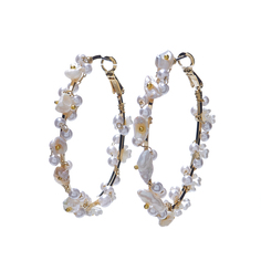 Серьги Moon Paris конго жемчужные цветы Mo-20.02-069 золотистые