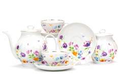Чайный сервиз Дулево Белый лебедь Акварелька 14 предметов на 6 персон фарфор