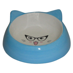 Миска для животных FOXIE Cat in Glasses голубая керамическая 14,7х14,7х6,3см 150мл
