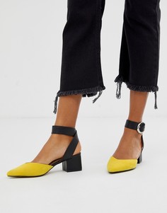 Туфли на блочном каблуке средней высоты с острым носком Blink-Желтый