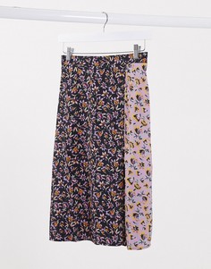 Band Of mixed floral print wrap skirt-Черный