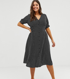 Чайное платье миди в горошек с присборенной талией и пуговицами ASOS DESIGN Curve-Мульти