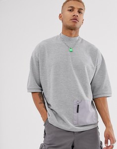 Oversize-футболка из ткани пике с карманом в стиле милитари ASOS DESIGN-Серый