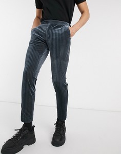 Супероблегающие бархатные брюки серого цвета ASOS DESIGN-Серый