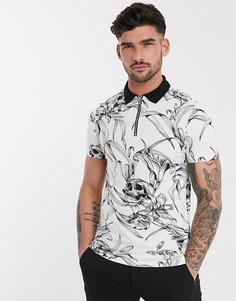 Поло приталенного кроя с принтом и молнией ASOS DESIGN-Белый