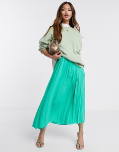 Зеленая юбка миди с широкими складками ASOS DESIGN-Зеленый