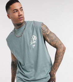 Oversized-футболка без рукавов из органического хлопка с принтом на груди и спине ASOS DESIGN Tall-Серый