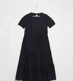Черное ярусное платье миди с V-образным вырезом и поясом ASOS DESIGN Maternity-Черный