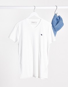 Белая футболка с V-образным вырезом Abercrombie & Fitch-Темно-синий