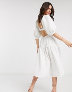 Свободное платье миди с завязками ASOS DESIGN-Белый