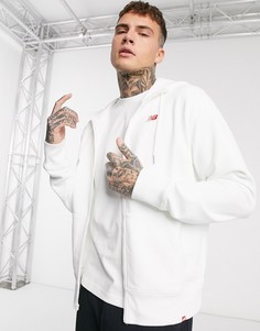 Белый худи на молнии с небольшим логотипом New Balance