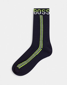 Темно-синие носки в рубчик с логотипом BOSS Вodywear-Темно-синий
