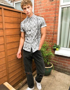Узкая рубашка со змеиным принтом ASOS DESIGN-Серый