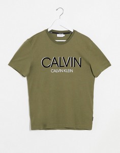 Футболка цвета хаки с логотипом Calvin Klein-Зеленый
