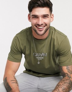 Футболка цвета хаки с логотипом Calvin Klein-Зеленый