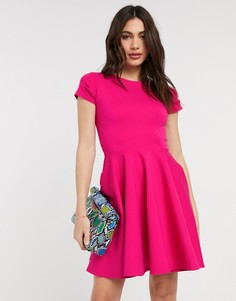 Розовое приталенное платье с короткими рукавами Closet London-Розовый