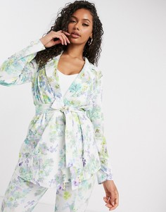 Белый трикотажный пиджак с цветочным принтом ASOS DESIGN-Мульти