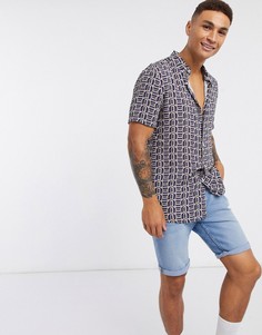 Рубашка с геометрическим принтом River Island-Темно-синий