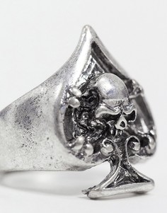 Серебристое кольцо-печатка с символикой "пиковый туз" ASOS DESIGN-Серебряный