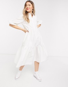 Белое платье-рубашка миди из хлопкового поплина ASOS DESIGN-Белый