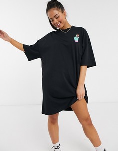 Платье-футболка в стиле oversized с принтом Lazy Oaf-Черный