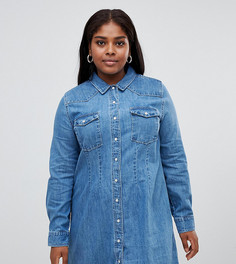 Синее джинсовое платье-рубашка в стиле вестерн ASOS DESIGN Curve-Синий