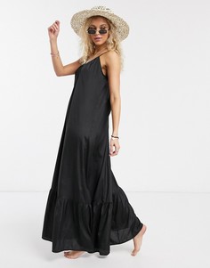 Черное ярусное пляжное платье макси ASOS DESIGN-Черный