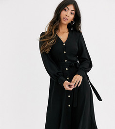 Черное платье на пуговицах с поясом New Look Petite-Черный