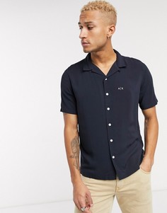 Темно-синяя рубашка с короткими рукавами и логотипом Armani Exchange-Темно-синий