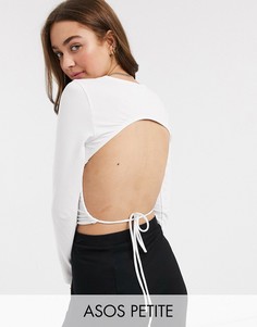 Лонгслив с открытой спиной и поясом ASOS DESIGN Petite-Белый