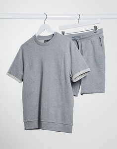Серый меланжевый спортивный костюм с шортами ASOS DESIGN