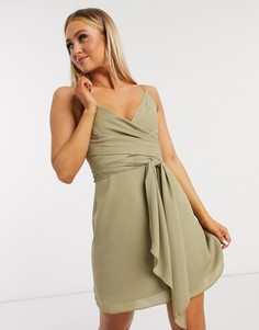 Платье мини цвета хаки с запахом и бретелями ASOS DESIGN-Зеленый