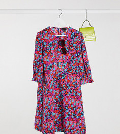 Чайное платье мини с ярким цветочным принтом Wednesdays Girl curve-Розовый