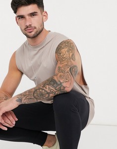 Бежевая органическая футболка без рукавов с глубокими проймами ASOS DESIGN-Бежевый
