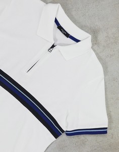 Белая футболка-поло с молнией и полосками Jack & Jones Premium-Белый