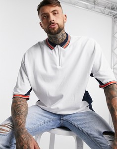 Белая футболка-поло в стиле oversized с молнией ASOS DESIGN-Белый