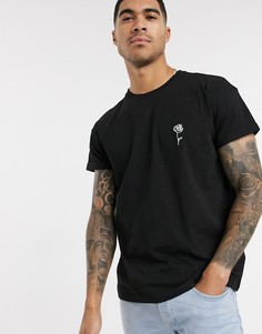 Черная футболка с вышитой розой New Look-Черный