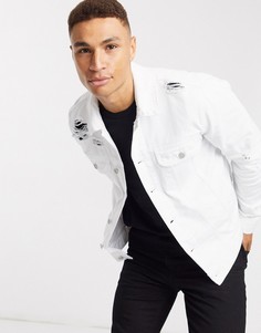 Белая джинсовая куртка со рваной отделкой ASOS DESIGN-Белый